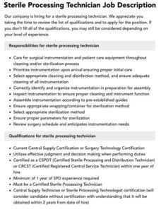Sterile Processing Technician Job Descriptions And Responsibilities